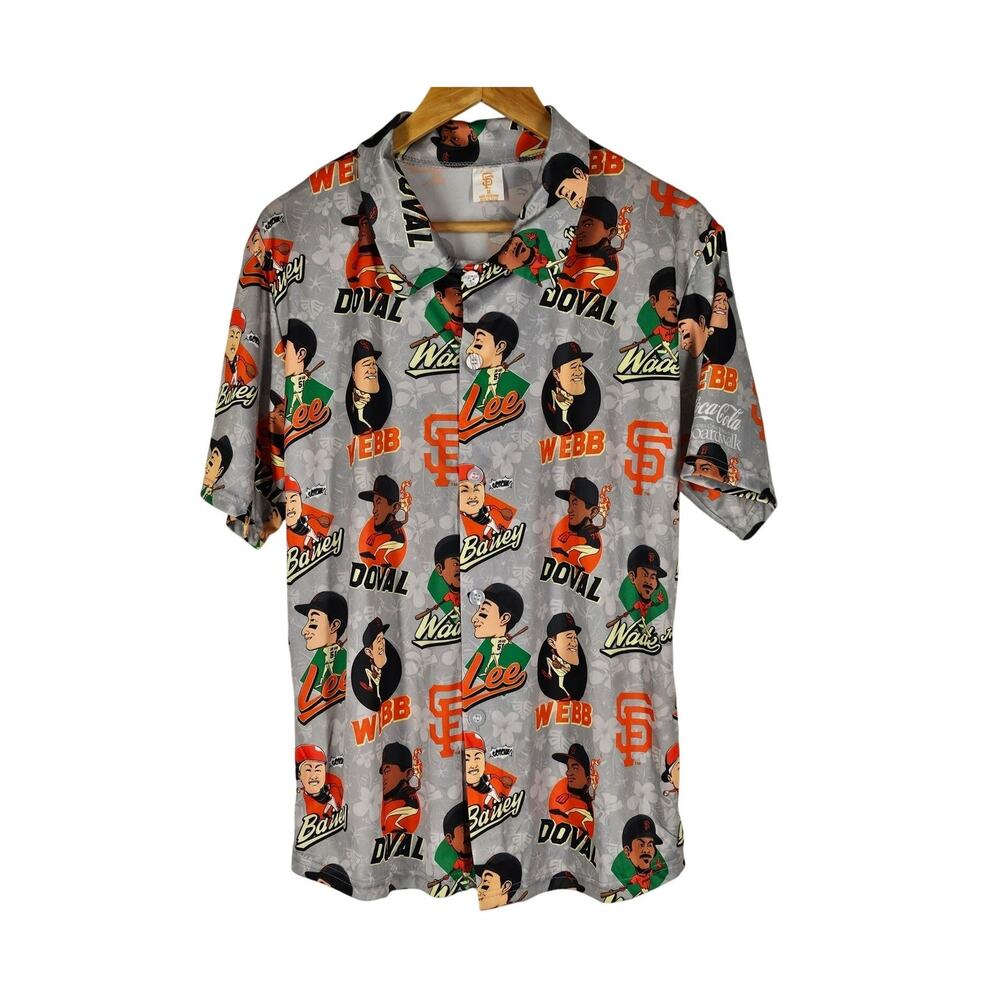 GIANTS MLB MEN'S SHORT-SLEEVE BUTTON-UP BOBBLE HEAD TEAM SHIRT - SIZE MEDIUM